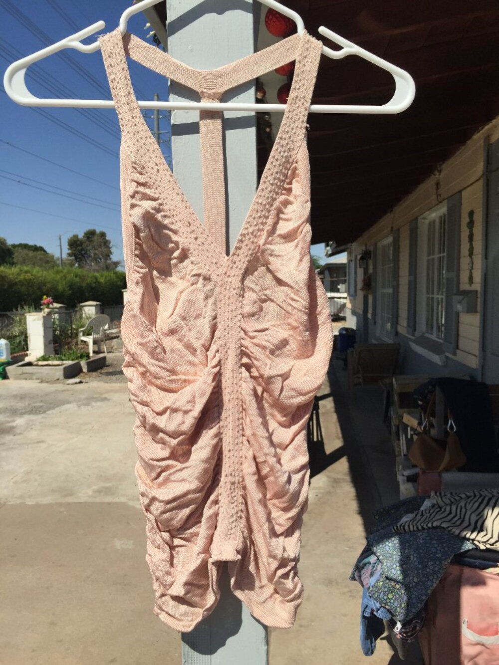 VTG Bebe Pink Ruched Knit Tank Top Y2K Bugle Bead Embellished Cami Barbiecore, S